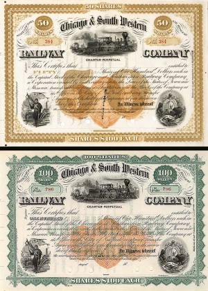 Pair of Chicago and South Western Railway Unissued Stock Certificates